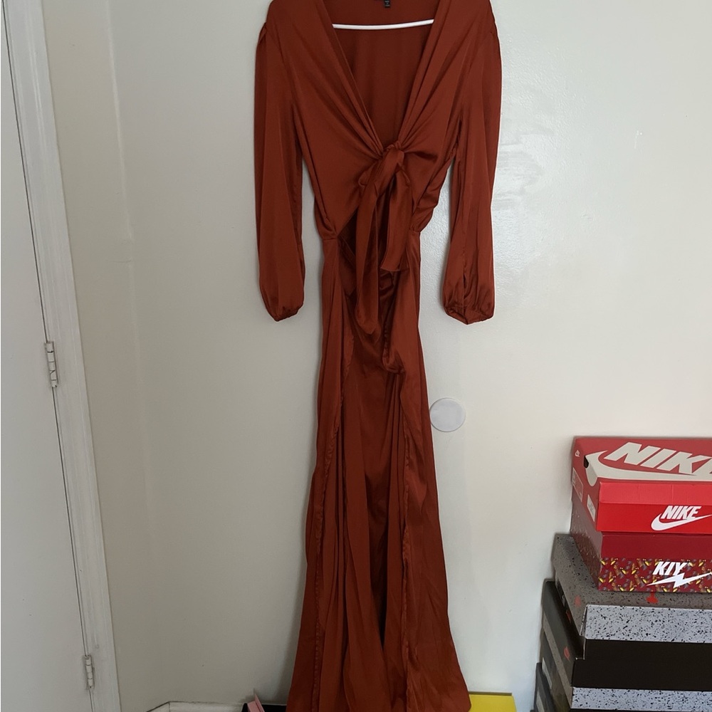 Fashion Nova Rust Long Sleeve Dress